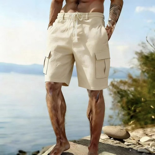 Mens cotton linen cargo - cargo, shorts